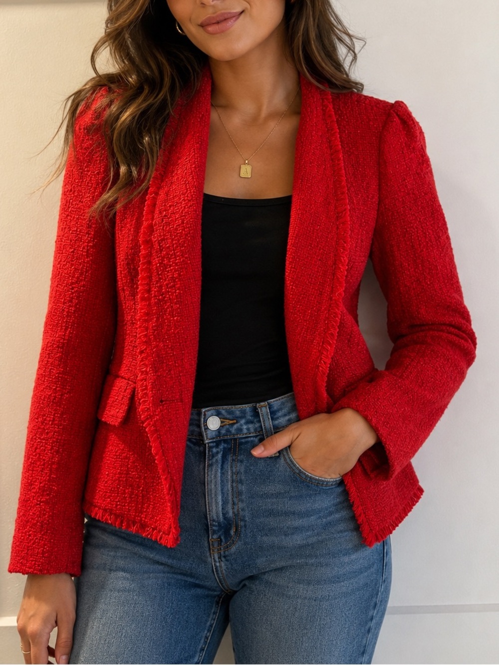 Ann Taylor Red Bouclé Blazer Jacket